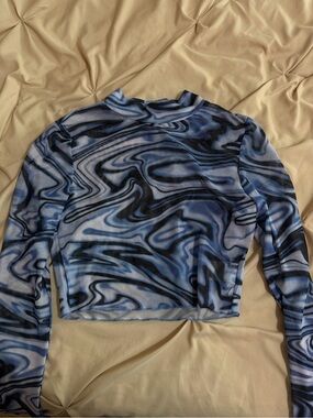 SHEIN Light Blue Mesh Long Sleeve Crop Top
